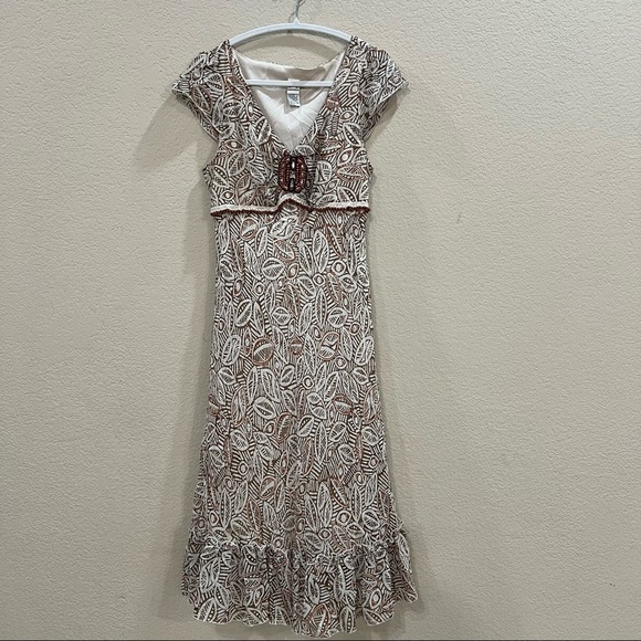 Sangria Womens Sz 12 Silk Dress Beaded Floral Boho Cottagecore Y2K Phoebe Buffay - Picture 1 of 12